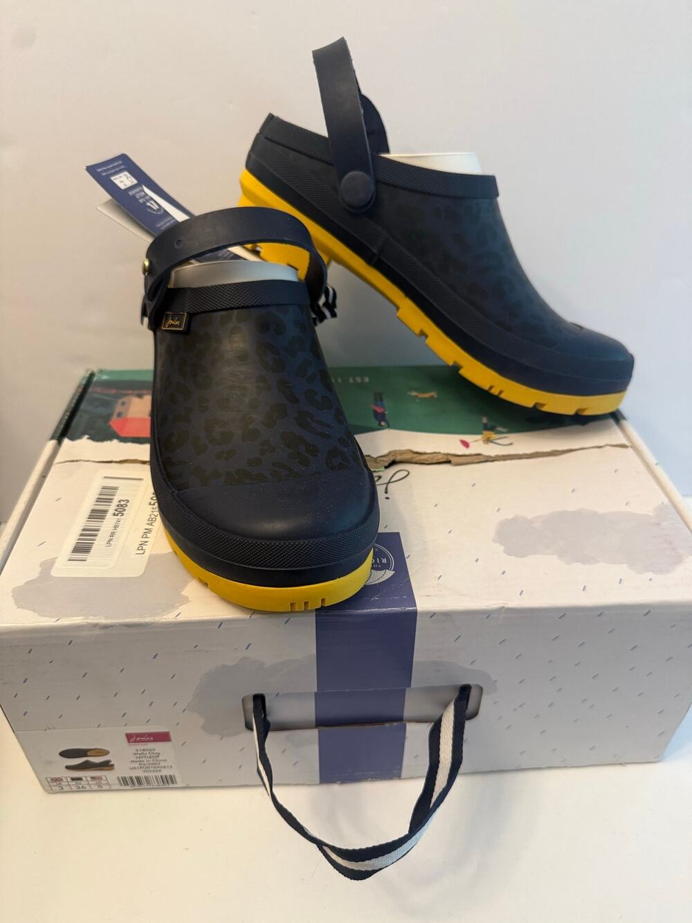 Joules Welly Clog Size 5 US 36 EU Navy Blue Leopard Rubber Slip On Garden Shoes